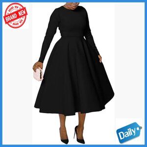 Long Sleeve Maxi Cocktail Dress A-Line Swing Formal Wedding Party